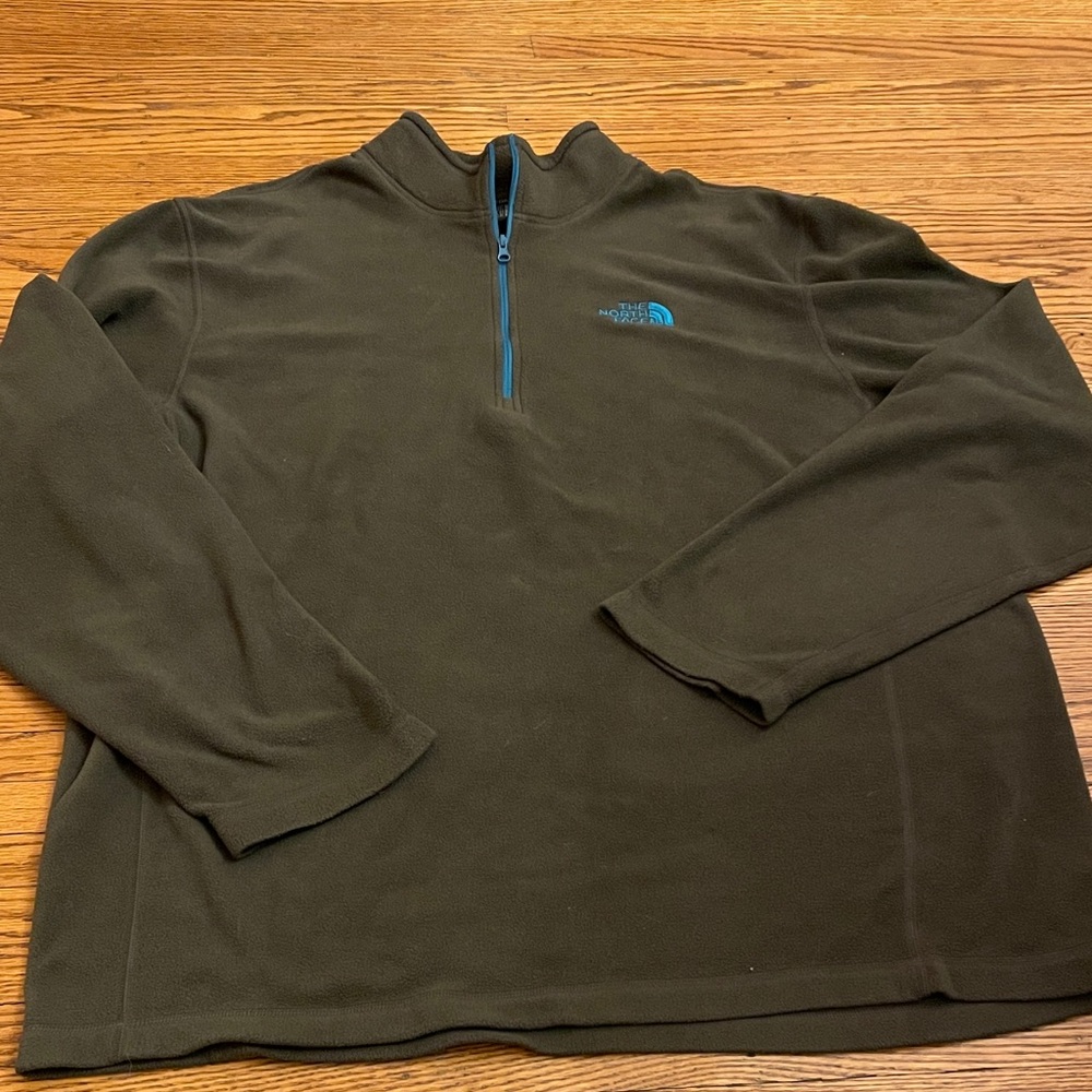 The North Face Olive Green Fleece Pullover with Blue Accents